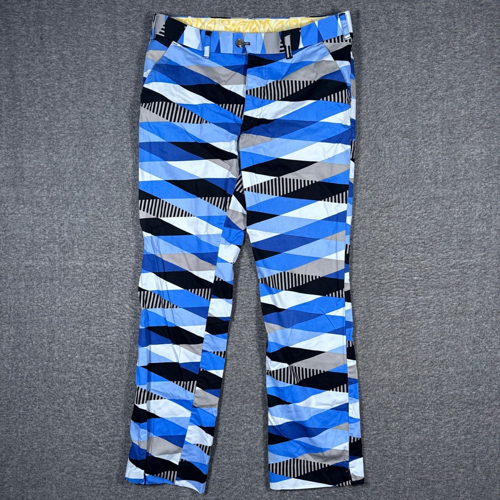 Loudmouth Golf Pants Mens 34x32 Blue Geometric Print Patterned Trousers